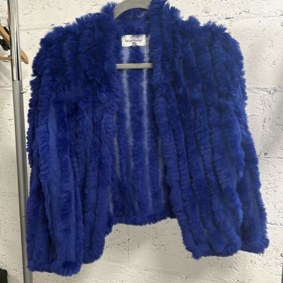 Luxurious Blue Fur Jacket - HEARTLOOM - Size Large Blue Fuzz Sweater - NWOT - Picture 1 of 4